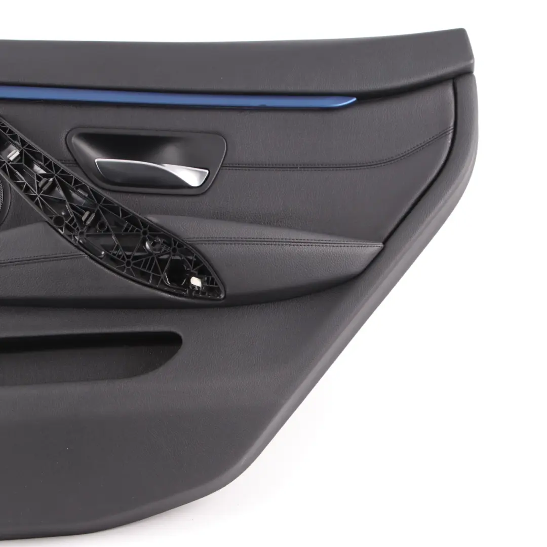 Door Card Trim Rear Right O/S Panelling Lining Leather Black Blue to BMW F36 with Part number 7346340 BMW F36 Door Card Trim Rear Right O/S Panelling Lining Leather Black Blue - SKU 7346340 - Part number 7346340