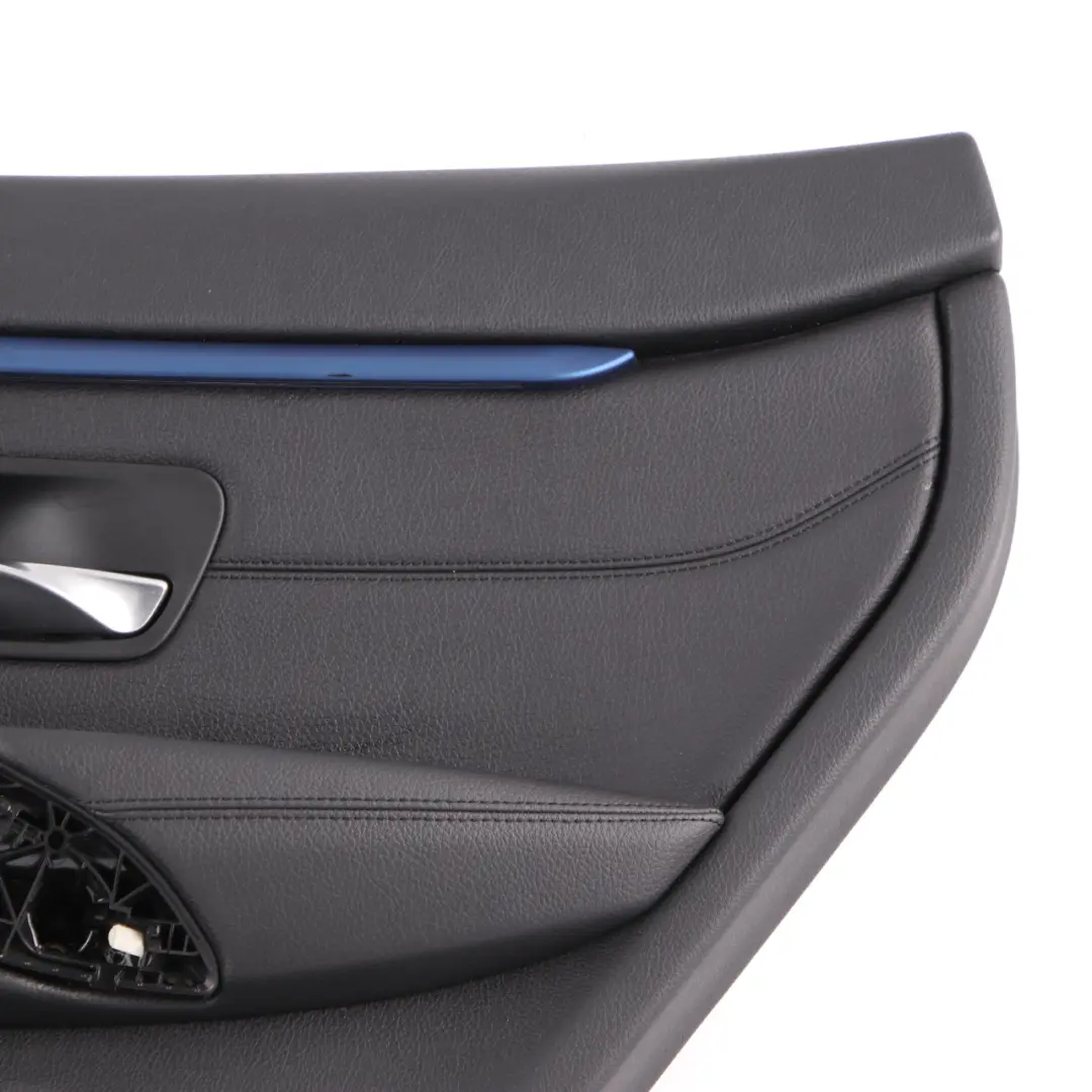Door Card Trim Rear Right O/S Panelling Lining Leather Black Blue to BMW F36 with Part number 7346340 BMW F36 Door Card Trim Rear Right O/S Panelling Lining Leather Black Blue - SKU 7346340 - Part number 7346340