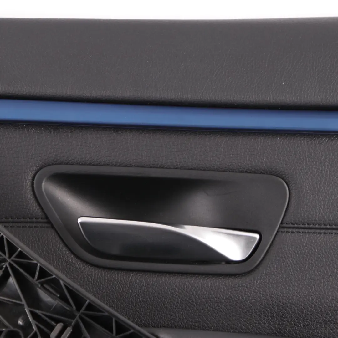 Door Card Trim Rear Right O/S Panelling Lining Leather Black Blue to BMW F36 with Part number 7346340 BMW F36 Door Card Trim Rear Right O/S Panelling Lining Leather Black Blue - SKU 7346340 - Part number 7346340