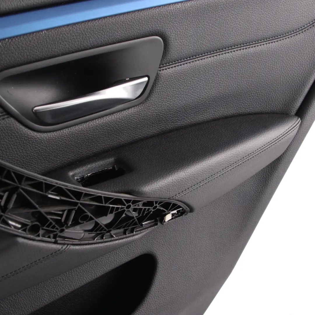 Door Card Trim Rear Right O/S Panelling Lining Leather Black Blue to BMW F36 with Part number 7346340 BMW F36 Door Card Trim Rear Right O/S Panelling Lining Leather Black Blue - SKU 7346340 - Part number 7346340