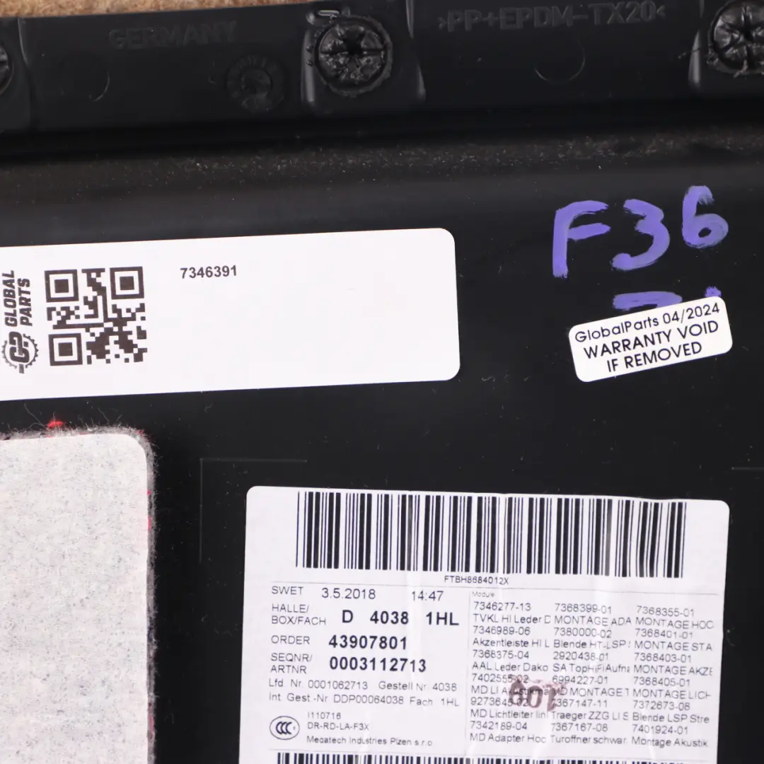 Door Card Trim Panel Rear Left N/S Lining Leather Black Chrome Strip to BMW F36 LCI with Part number 7346391 BMW F36 LCI Door Card Trim Panel Rear Left N/S Lining Leather Black Chrome Strip - SKU 7346391 - Part number 7346391