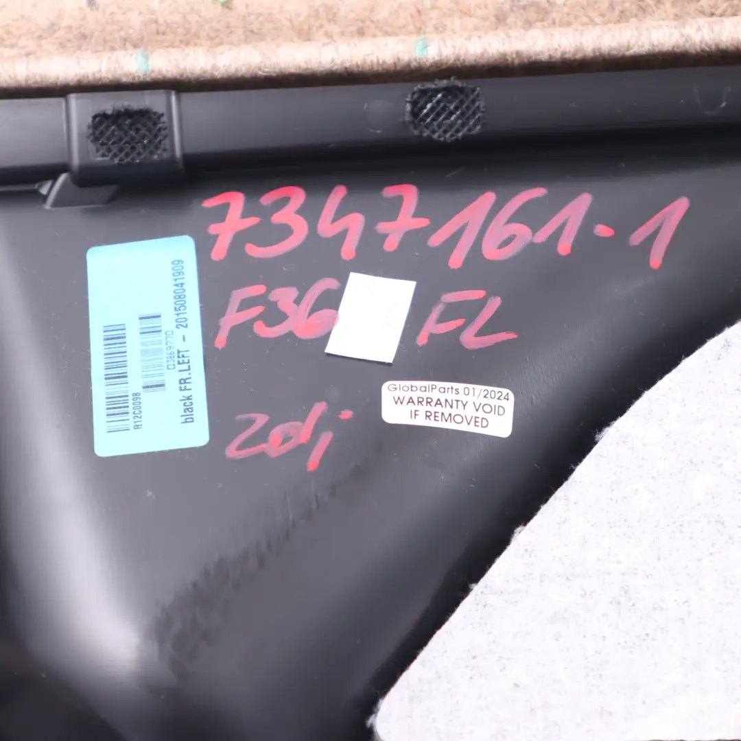 Tarjeta de Puerta Delantera Izquierda Panel Embellecedor Cuero Negro para BMW F36 LCI con número de pieza 7347161 BMW F36 LCI Tarjeta de Puerta Delantera Izquierda Panel Embellecedor Cuero Negro - SKU 7347161-1 - Número de pieza 7347161