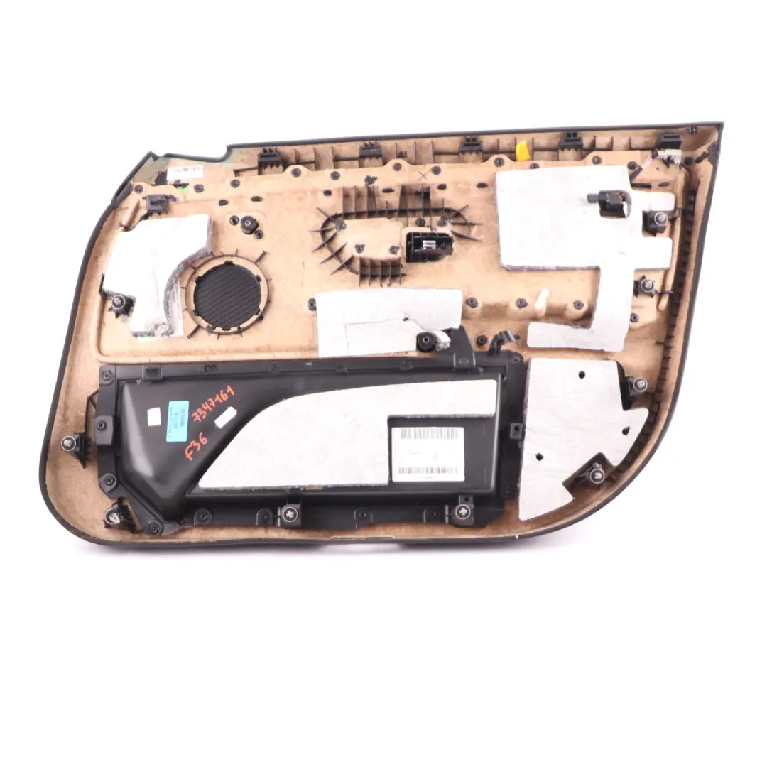 Panel Karta Boczek Drzwi Lewy Przód Czarna Skóra do BMW F36 LCI o numerze 7347161 BMW F36 LCI Panel Karta Boczek Drzwi Lewy Przód Czarna Skóra - SKU 7347161 - Numer Części 7347161