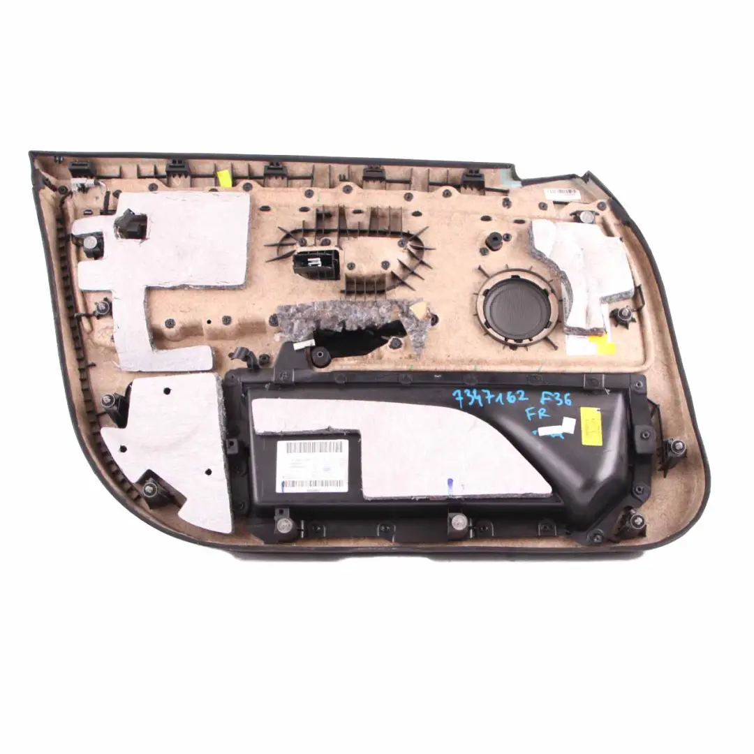 Tarjeta de Puerta Delantera Derecha Forro Panel Negro Cuero Tira Azul para BMW F36 con número de pieza 7347162 BMW F36 Tarjeta de Puerta Delantera Derecha Forro Panel Negro Cuero Tira Azul - SKU 7347162 - Número de pieza 7347162