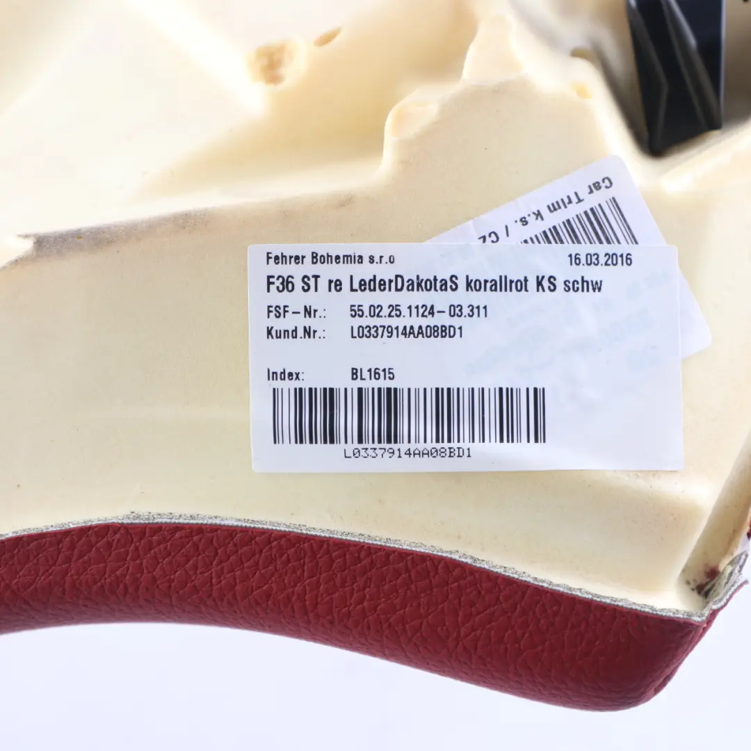 Copertura Sedile Posteriore Finitura Panchina Destra Dakota Koral Rosso per BMW F36 con numero di parte 7347533 BMW F36 Copertura Sedile Posteriore Finitura Panchina Destra Dakota Koral Rosso - SKU 7347533 - Numero di parte 7347533