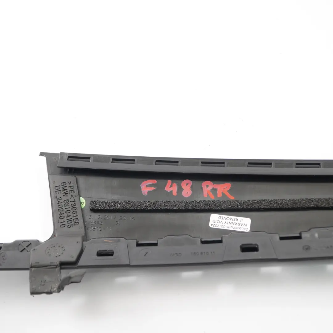 Copertura Colonna B Porta posteriore destra rivestimento per BMW X1 F48 con numero di parte 7349676 BMW X1 F48 Copertura Colonna B Porta posteriore destra rivestimento - SKU 7349676 - Numero di parte 7349676