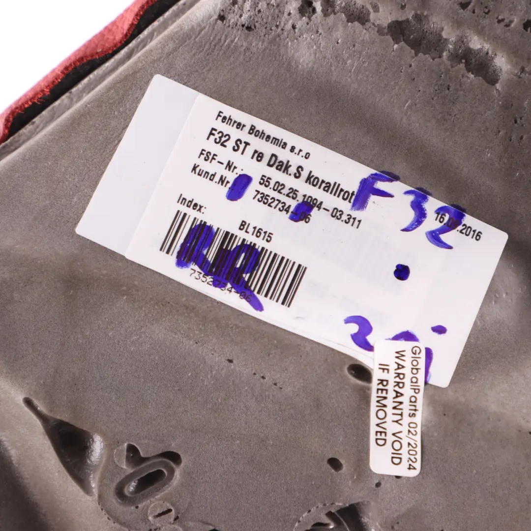 Rifinitura sedile posteriore destro Panca laterale Copertura pelle rossa per BMW F32 con numero di parte 7352734 BMW F32 Rifinitura sedile posteriore destro Panca laterale Copertura pelle rossa - SKU 7352734 - Numero di parte 7352734