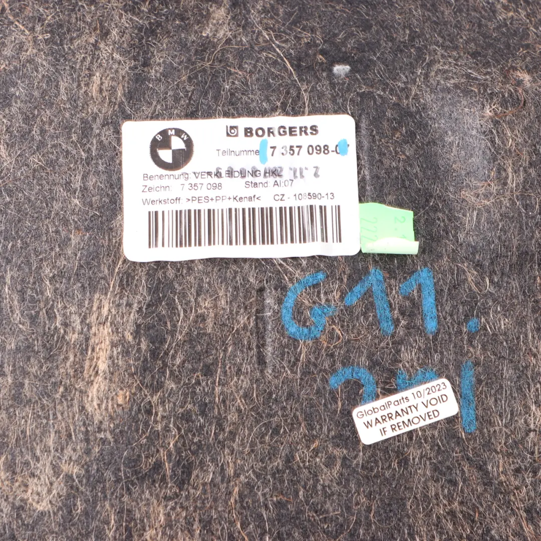 Boot Trunk Lid Tailgate Interior Trim Panel Covering to BMW G11 G12 with Part number 7357098 BMW G11 G12 Boot Trunk Lid Tailgate Interior Trim Panel Covering - SKU 7357098 - Part number 7357098