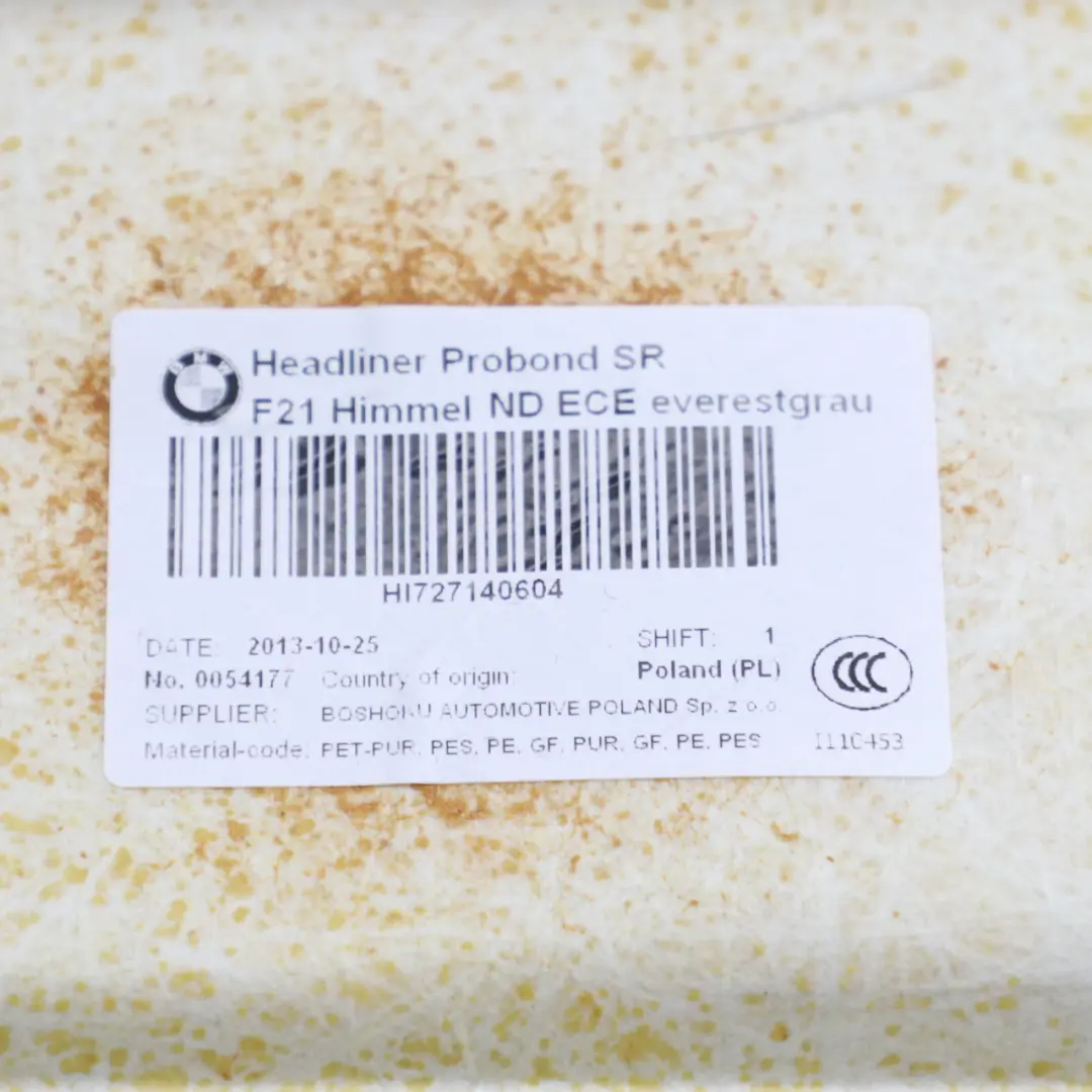 Podsufitka Dachowa Everest Grau Szara do BMW F21 LCI o numerze 7358039 BMW F21 LCI Podsufitka Dachowa Everest Grau Szara - SKU 7358039 - Numer Części 7358039