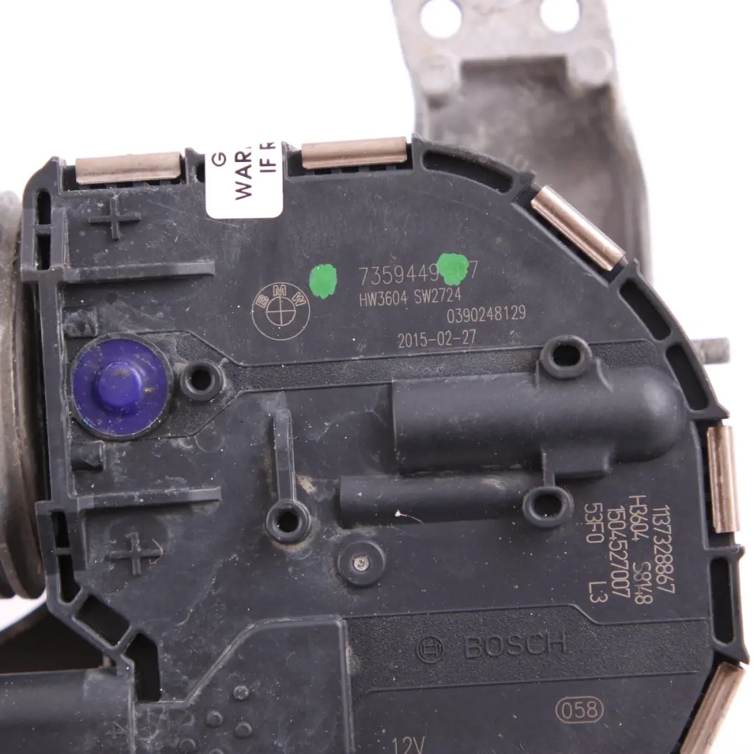 Wiper Motor BMW i3 I01 Front Windscreen Linkage System Left N/S to with Part number 7359449 Wiper Motor BMW i3 I01 Front Windscreen Linkage System Left N/S - SKU 7359449 - Part number 7359449