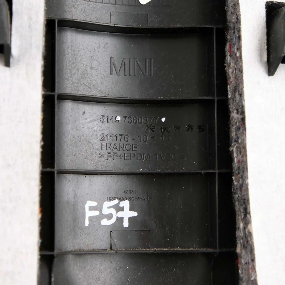 Boot Trunk Lid Interior Trim Cabrio Inner Cover Lining Panel to Mini R57 with Part number 7360377 Mini R57 Boot Trunk Lid Interior Trim Cabrio Inner Cover Lining Panel - SKU 7360377 - Part number 7360377