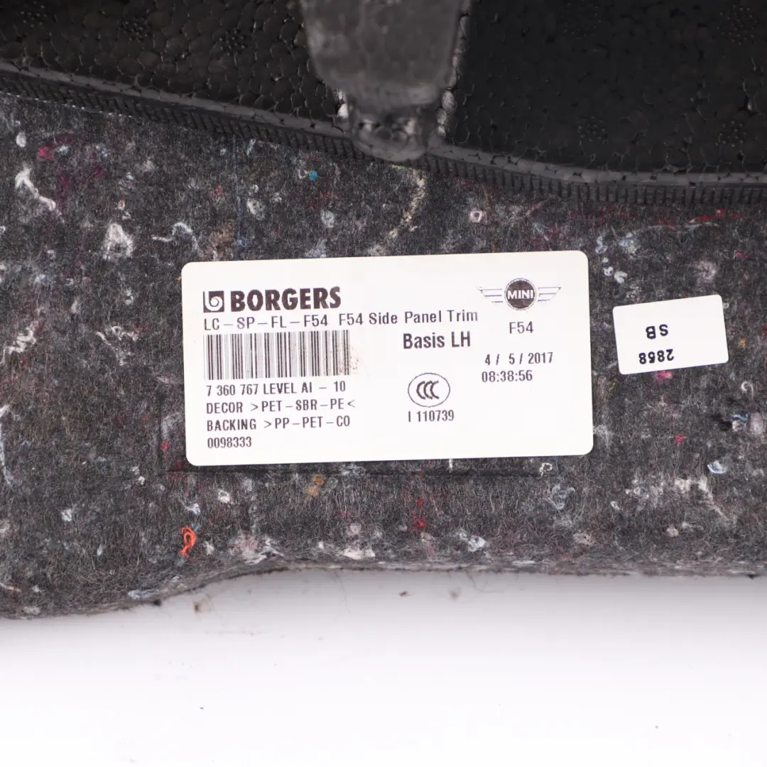 Trunk Panel Luggage Lateral Trim Cover Left N/S to Mini Clubman F54 with Part number 7360767 Mini Clubman F54 Trunk Panel Luggage Lateral Trim Cover Left N/S - SKU 7360767 - Part number 7360767