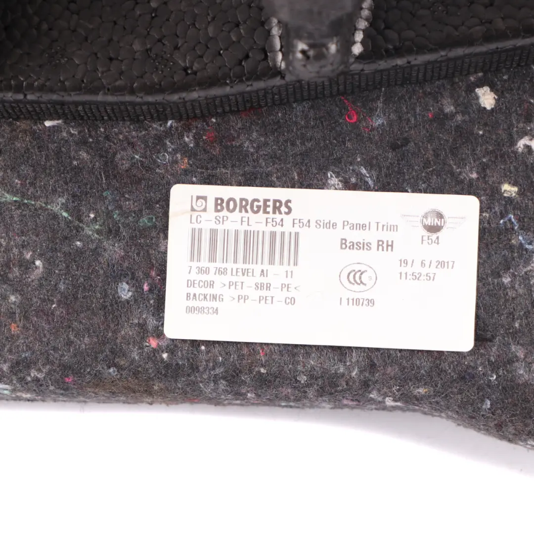 Trunk Panel Luggage Lateral Trim Cover Right O/S to Mini F54 with Part number 7360768 Mini F54 Trunk Panel Luggage Lateral Trim Cover Right O/S - SKU 7360768 - Part number 7360768