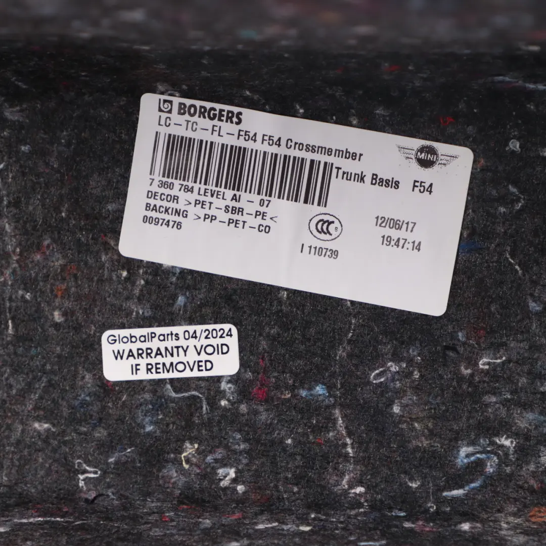 Trim Panel Cross Member Luggage Trunk Floor to Mini Clubman F54 with Part number 7360784 Mini Clubman F54 Trim Panel Cross Member Luggage Trunk Floor - SKU 7360784 - Part number 7360784