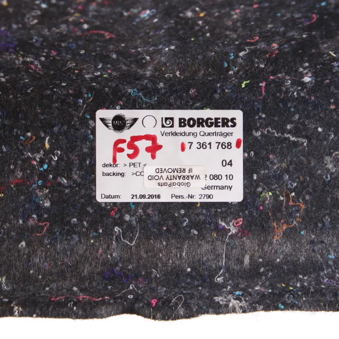 Trim Panel Cross Member Boot Trunk Interior Cover Panel to Mini F57 Cabrio with Part number 7361768 Mini F57 Cabrio Trim Panel Cross Member Boot Trunk Interior Cover Panel - SKU 7361768 - Part number 7361768