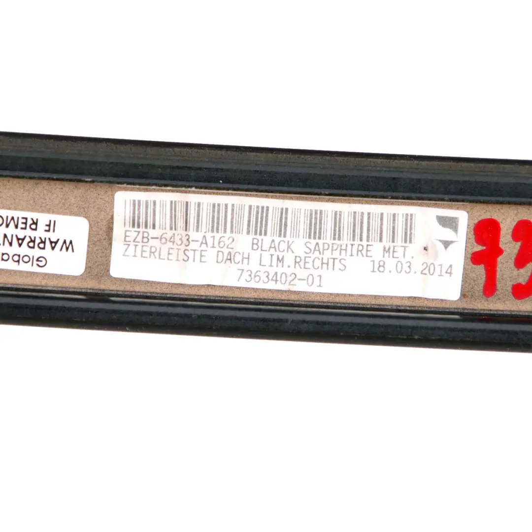 BMW F10 LCI Rechts Dachleiste Rinne Rail Trim Schwarz Saphir - 475 - SKU 7362460-BS - Teilenummer 7362460