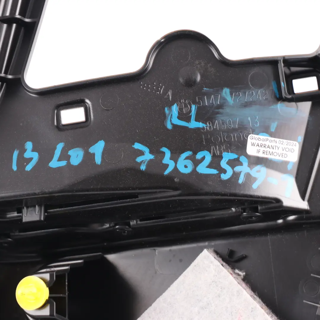 Lateral Trim Panel Cover Rear Left N/S Door Card Carum Grey 7272427 to BMW i3 I01 with Part number 7362577 BMW i3 I01 Lateral Trim Panel Cover Rear Left N/S Door Card Carum Grey 7272427 - SKU 7362577 - Part number 7362577