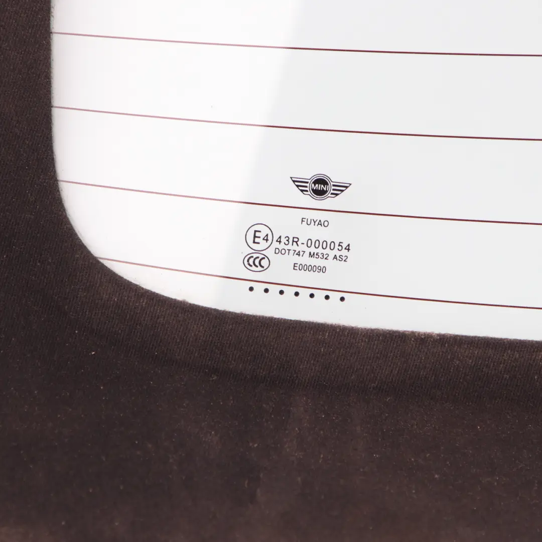 Folding Top Rear Window Glass Glazing AS2 to Mini Cooper F57 Cabrio Convertible with Part number 7364828 Mini Cooper F57 Cabrio Convertible Folding Top Rear Window Glass Glazing AS2 - SKU 7364828-1 - Part number 7364828