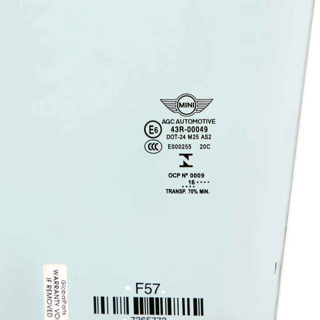 Door Window Glass Left N/S Front Convertible Glazing AS2 to Mini F57 Cabrio with Part number 7365773 Mini F57 Cabrio Door Window Glass Left N/S Front Convertible Glazing AS2 - SKU 7365773 - Part number 7365773
