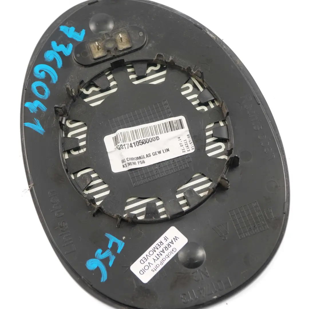 Left N/S Wing Mirror Glass Heated Convex 0174113 to Mini Cooper F55 F56 F57 F60 with Part number 7366041 Mini Cooper F55 F56 F57 F60 Left N/S Wing Mirror Glass Heated Convex 0174113 - SKU 7366041 - Part number 7366041