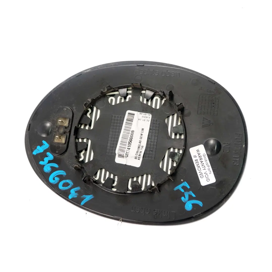 Specchio retrovisore sinistro vetro convesso riscaldato per Mini F55 F56 F57 F60 con numero di parte 7366041 Mini F55 F56 F57 F60 Specchio retrovisore sinistro vetro convesso riscaldato - SKU 7366041 - Numero di parte 7366041