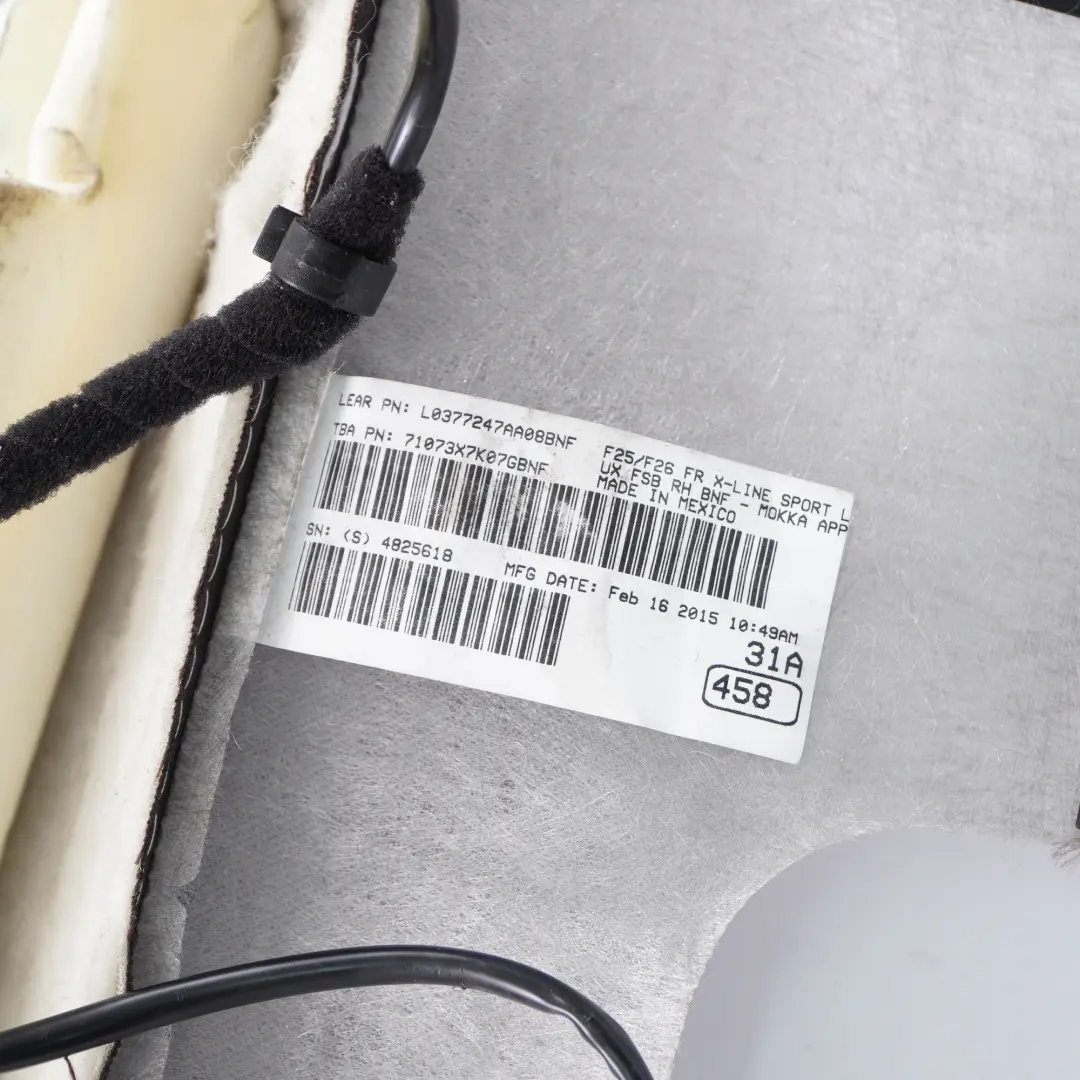 Sitzbezug Sport beheizt vorne rechts Rückenlehne Leder für BMW X3 F25 mit Teilenummer 7367018 BMW X3 F25 Sitzbezug Sport beheizt vorne rechts Rückenlehne Leder - SKU 7367018 - Teilenummer 7367018