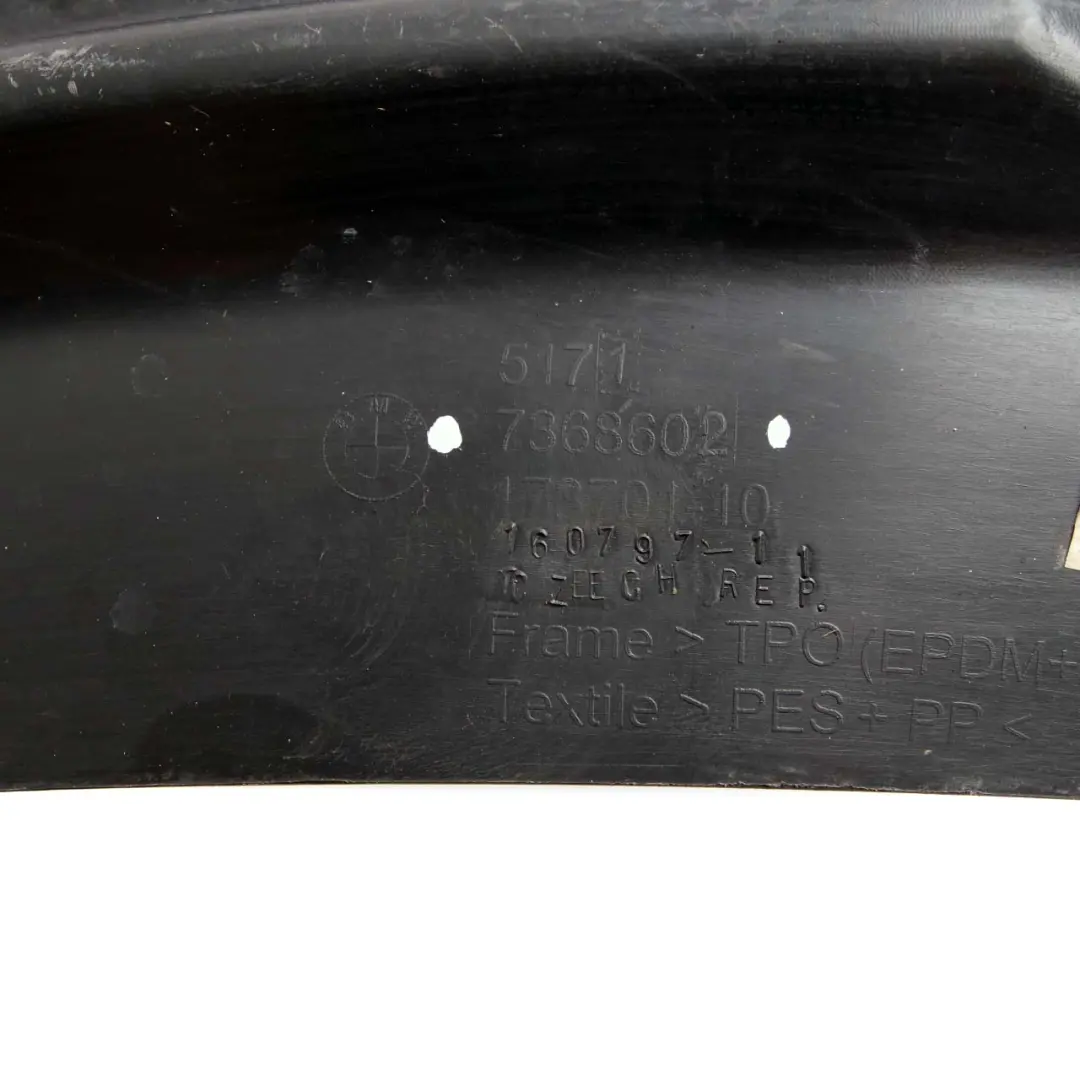 Arch BMW i3 Front Right O/S Liner Housing Trim Rear Section to Cover Wheel with Part number 7368602 Cover Wheel Arch BMW i3 Front Right O/S Liner Housing Trim Rear Section - SKU 7368602 - Part number 7368602