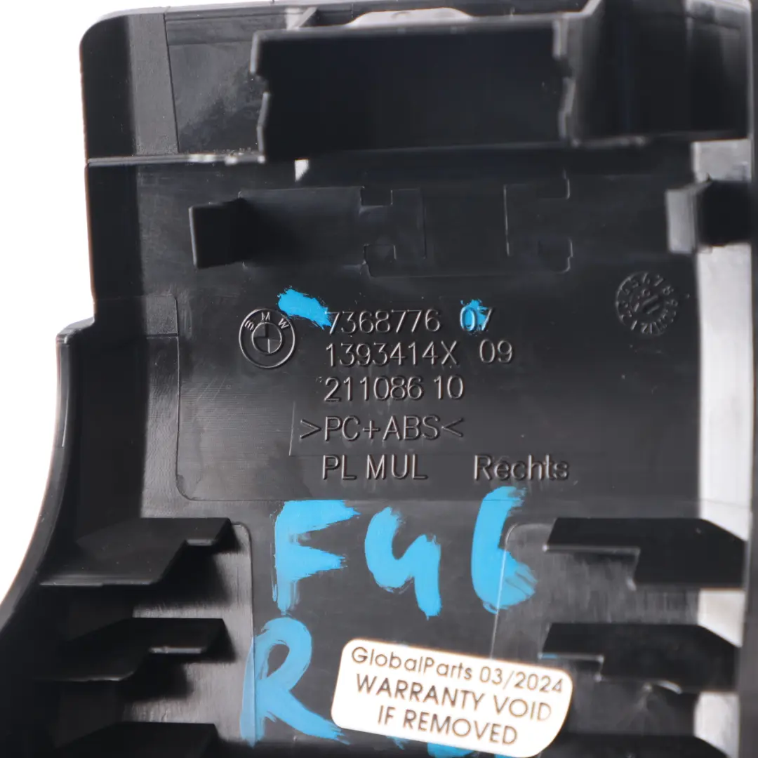 Trunk Boot Panel Trim Rear Right O/S Cover Bracket Black to BMW F46 with Part number 7368776 BMW F46 Trunk Boot Panel Trim Rear Right O/S Cover Bracket Black - SKU 7368776 - Part number 7368776