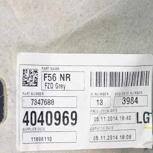 Headlining Moulded Roof Lining Roofliner Satellite Grey 7347688 to Mini Cooper F56 with Part number 7369278 Mini Cooper F56 Headlining Moulded Roof Lining Roofliner Satellite Grey 7347688 - SKU 7369278 - Part number 7369278