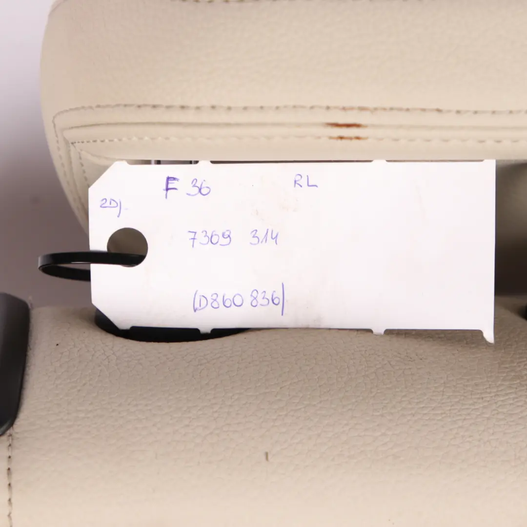Schienale Sedile Posteriore Sinistro Coprire Pelle Avorio Bianco per BMW F36 con numero di parte 7369314 BMW F36 Schienale Sedile Posteriore Sinistro Coprire Pelle Avorio Bianco - SKU 7369314 - Numero di parte 7369314