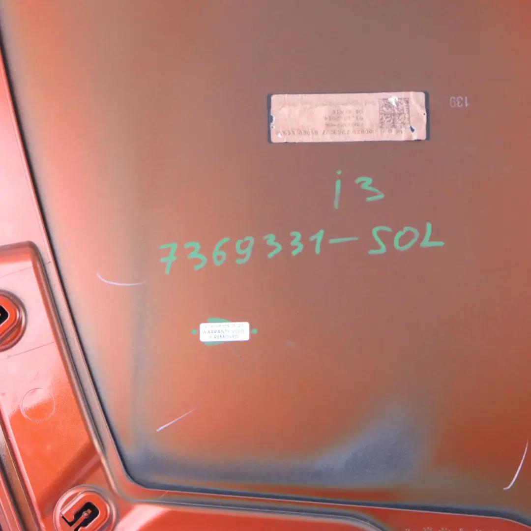 Door Rear Left N/S Skin Trim Panel Ionic Solar Orange Metallic - B78 to BMW i3 I01 with Part number 7369331 BMW i3 I01 Door Rear Left N/S Skin Trim Panel Ionic Solar Orange Metallic - B78 - SKU 7369331-SOL - Part number 7369331