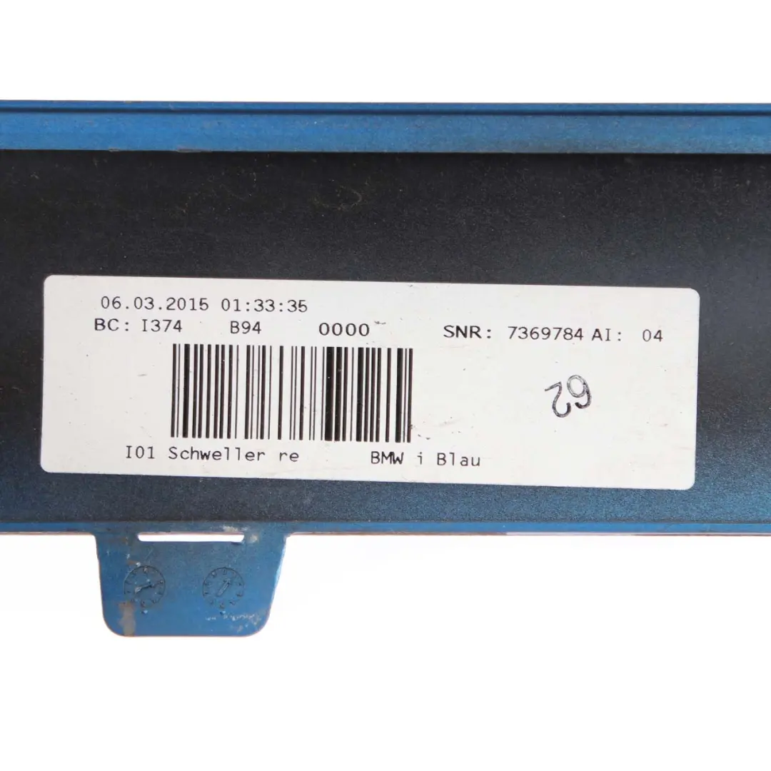 Side Skirt Front Right O/S Door Sill Strip Cover Panel i-Blue 7369784 to BMW i3 I01 with Part number 7369840 BMW i3 I01 Side Skirt Front Right O/S Door Sill Strip Cover Panel i-Blue 7369784 - SKU 7369840 - Part number 7369840