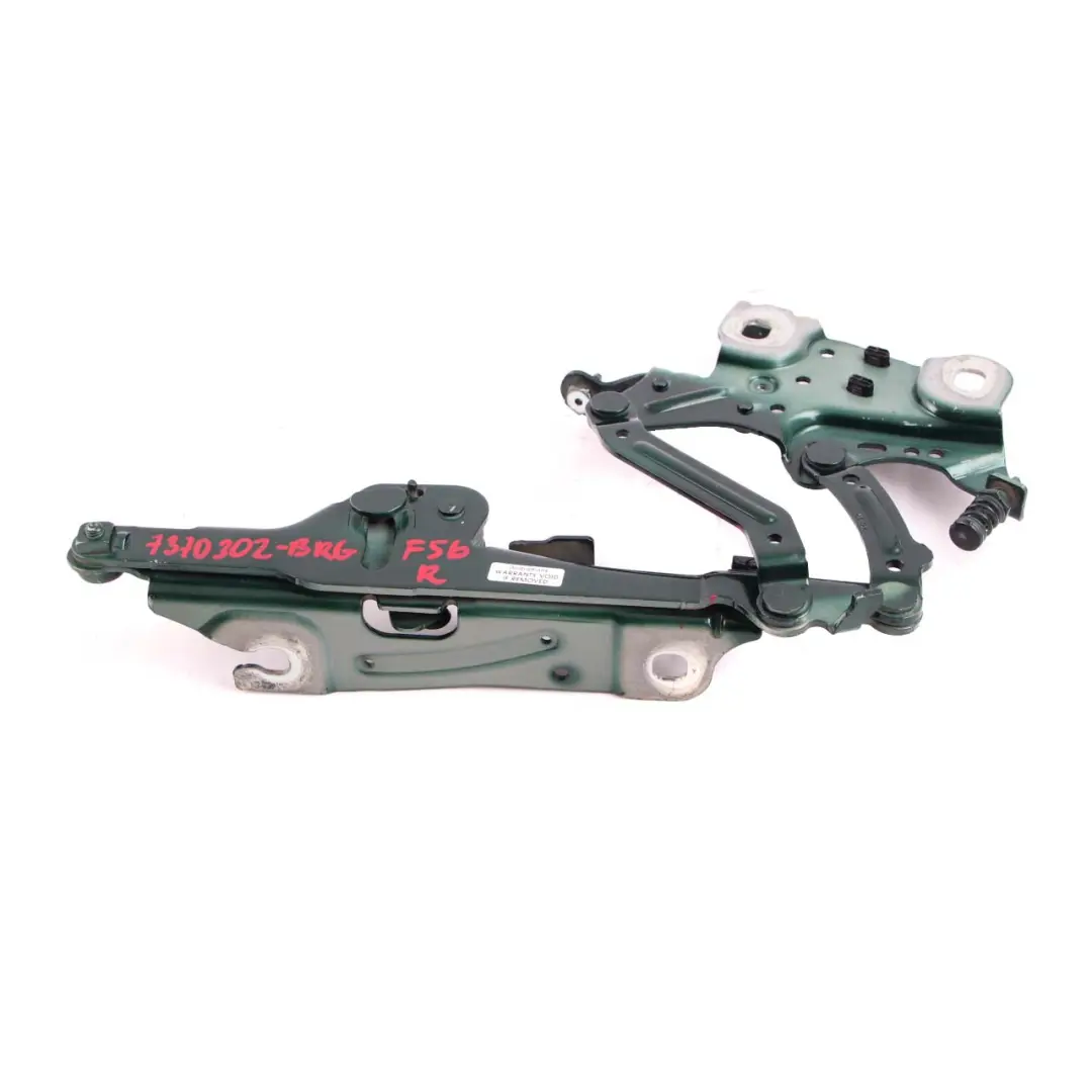 Right Engine Hood Hinge Bonnet British Racing Green 7300566 to Mini Cooper F55 F56 with Part number 7370302 Mini Cooper F55 F56 Right Engine Hood Hinge Bonnet British Racing Green 7300566 - SKU 7370302-BRG - Part number 7370302