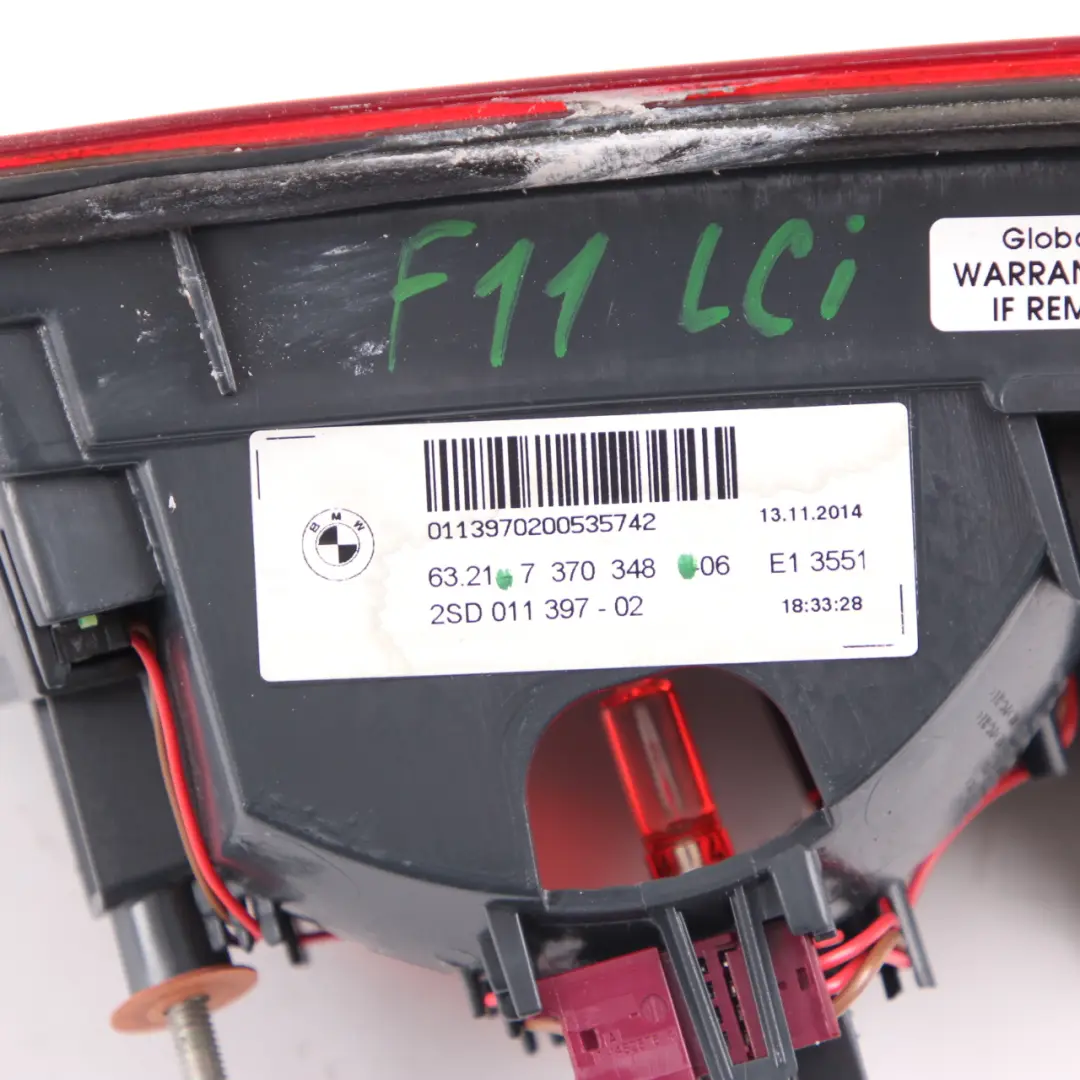 Tail Light Lamp In Trunk Lid Right O/S to BMW F11 Touring Rear with Part number 7370348 BMW F11 Touring Rear Tail Light Lamp In Trunk Lid Right O/S - SKU 7370348 - Part number 7370348