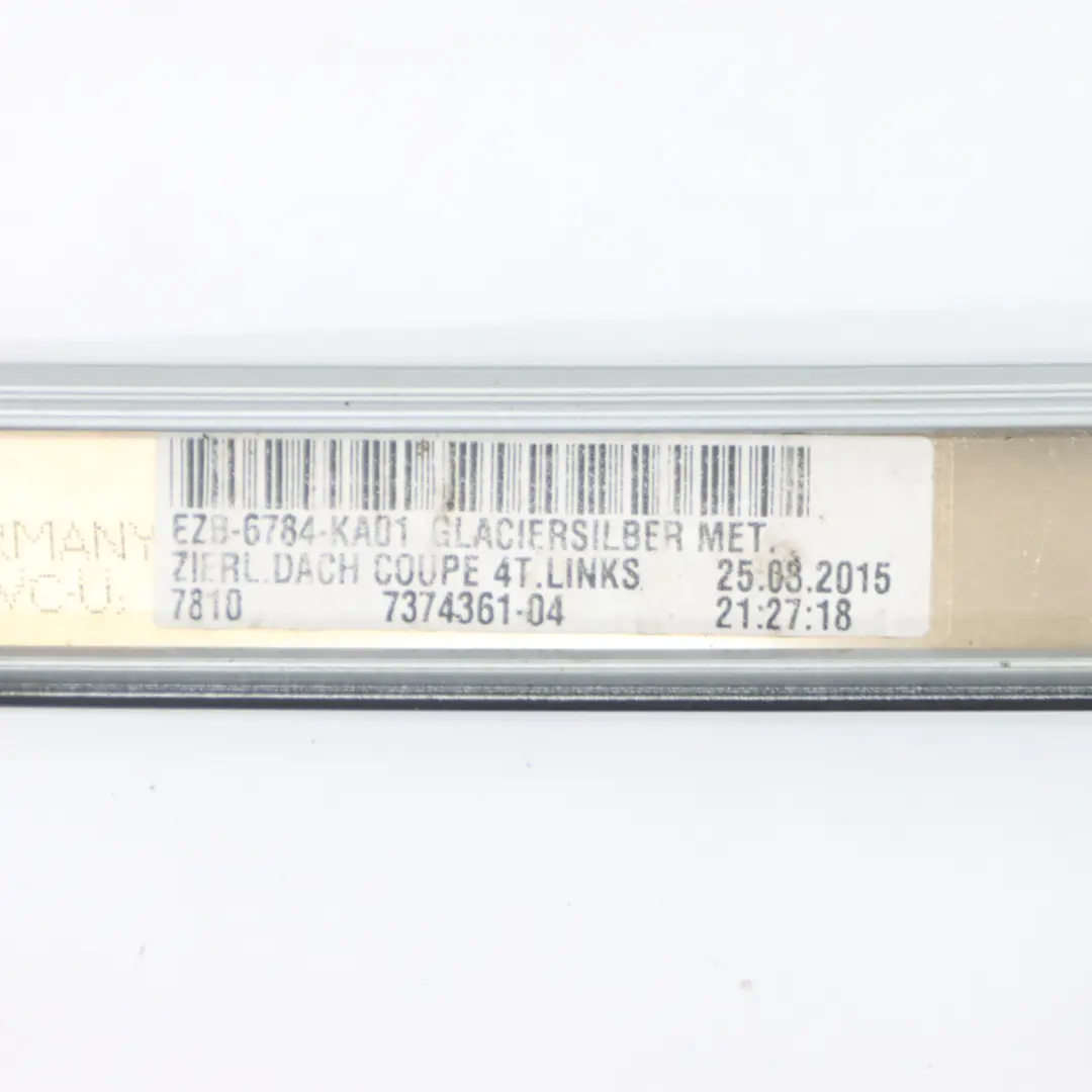 Modanatura tetto sinistro Striscia di rivestimento Glacier Silver - A83 per BMW F36 con numero di parte 7372799 BMW F36 Modanatura tetto sinistro Striscia di rivestimento Glacier Silver - A83 - SKU 7372799-GSB - Numero di parte 7372799