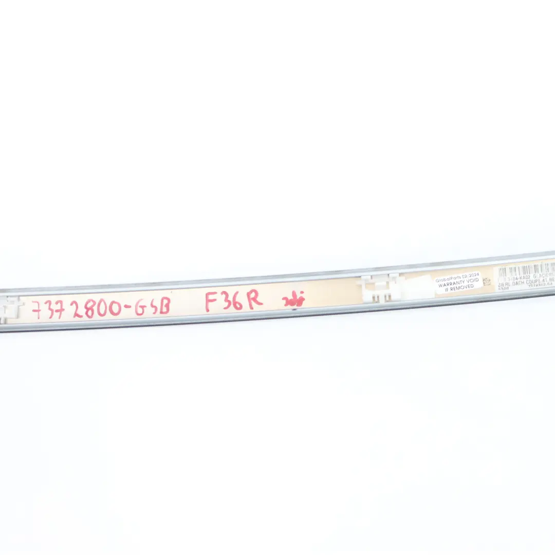 Dachleiste rechts Reling Zierleiste Gletschersilber Metallic - A83 für BMW F36 mit Teilenummer 7372800 BMW F36 Dachleiste rechts Reling Zierleiste Gletschersilber Metallic - A83 - SKU 7372800-GSB - Teilenummer 7372800