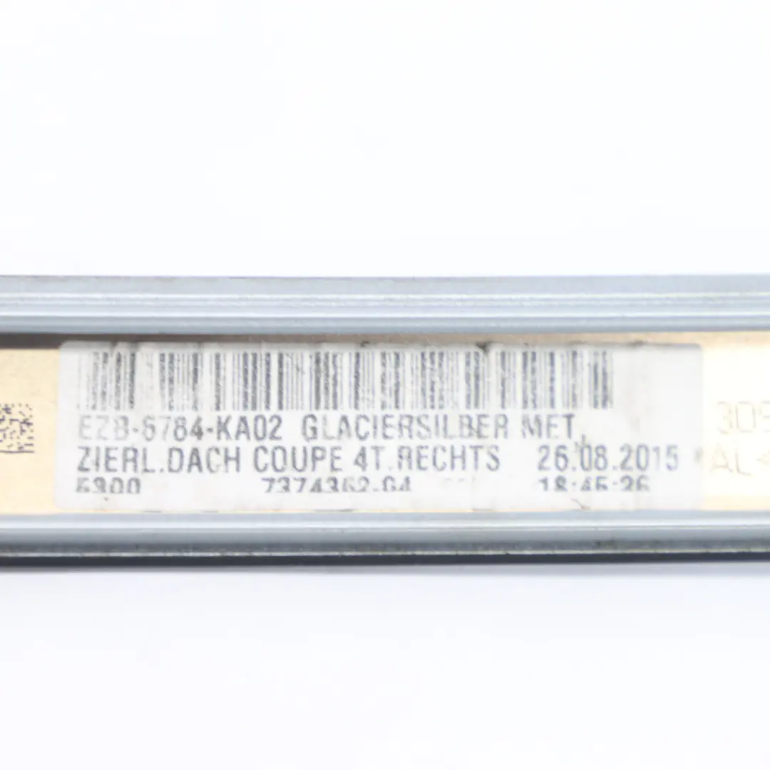 Dachleiste rechts Reling Zierleiste Gletschersilber Metallic - A83 für BMW F36 mit Teilenummer 7372800 BMW F36 Dachleiste rechts Reling Zierleiste Gletschersilber Metallic - A83 - SKU 7372800-GSB - Teilenummer 7372800