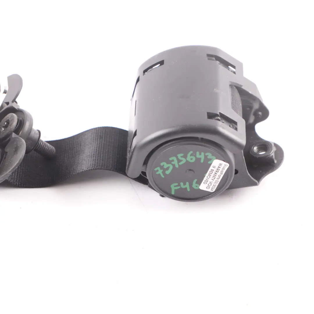 BMW F46 Seat Belt Rear Left N/S Upper Seatbelt Black 3rd Third Row - SKU 7375643 - Part number 7375643