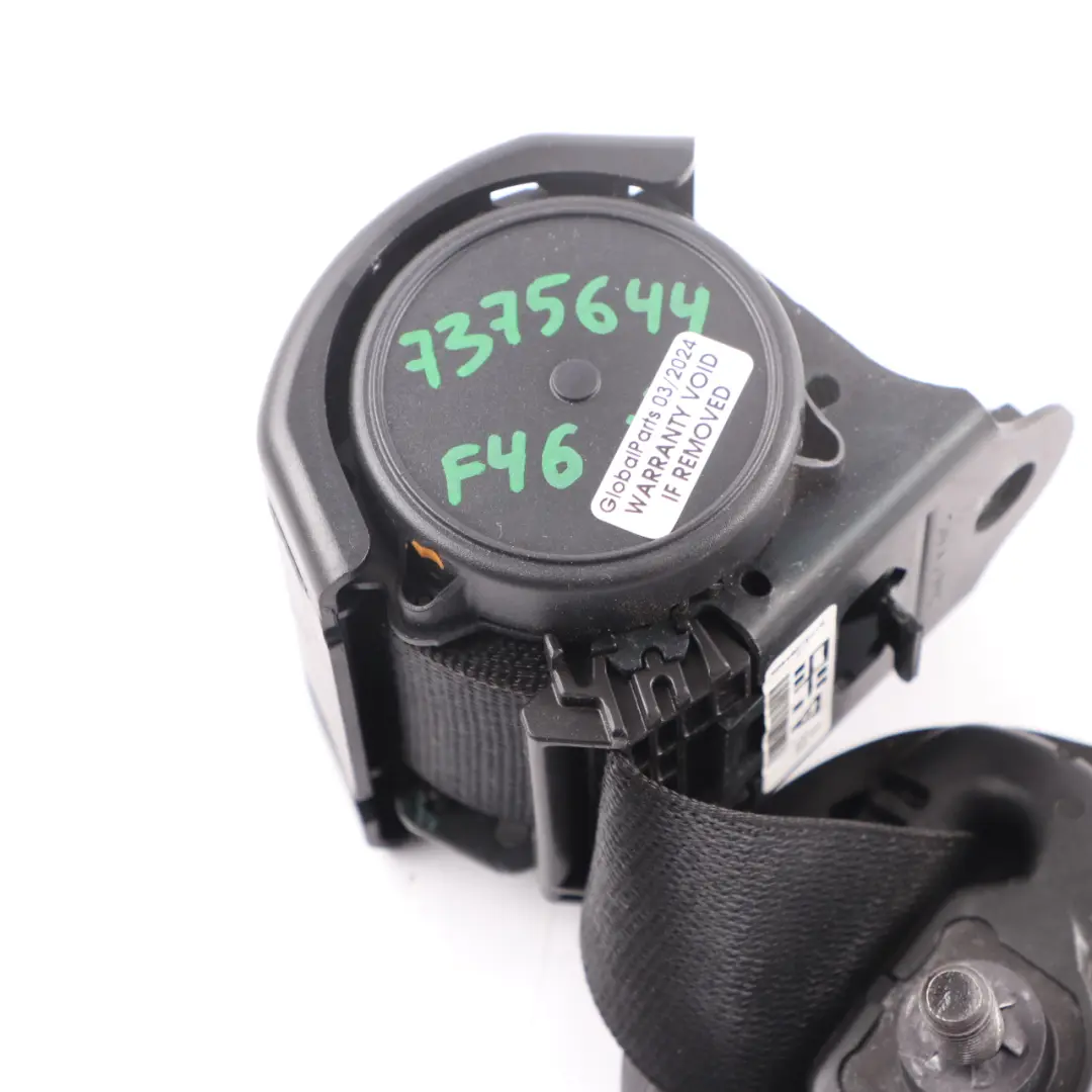 BMW F46 Seat Belt Rear Right O/S Upper Seatbelt Black 3rd Third Row - SKU 7375644 - Part number 7375644