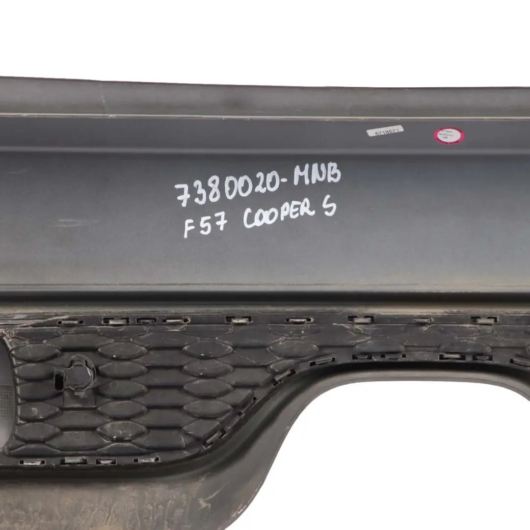 Bumper Cooper S Complete Panel Midnight Black Metallic - A94 to Mini F56 F57 Rear with Part number 7380020 Mini F56 F57 Rear Bumper Cooper S Complete Panel Midnight Black Metallic - A94 - SKU 7380020-MNB - Part number 7380020