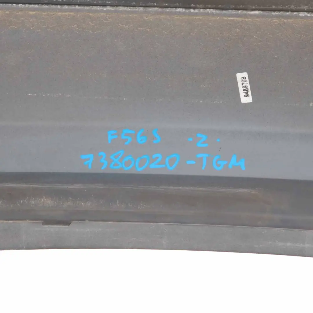 Bumper Cooper S Complete Panel Thunder Grey Metallic - B58 to Mini F56 F57 Rear with Part number 7380020 Mini F56 F57 Rear Bumper Cooper S Complete Panel Thunder Grey Metallic - B58 - SKU 7380020-TGM - Part number 7380020
