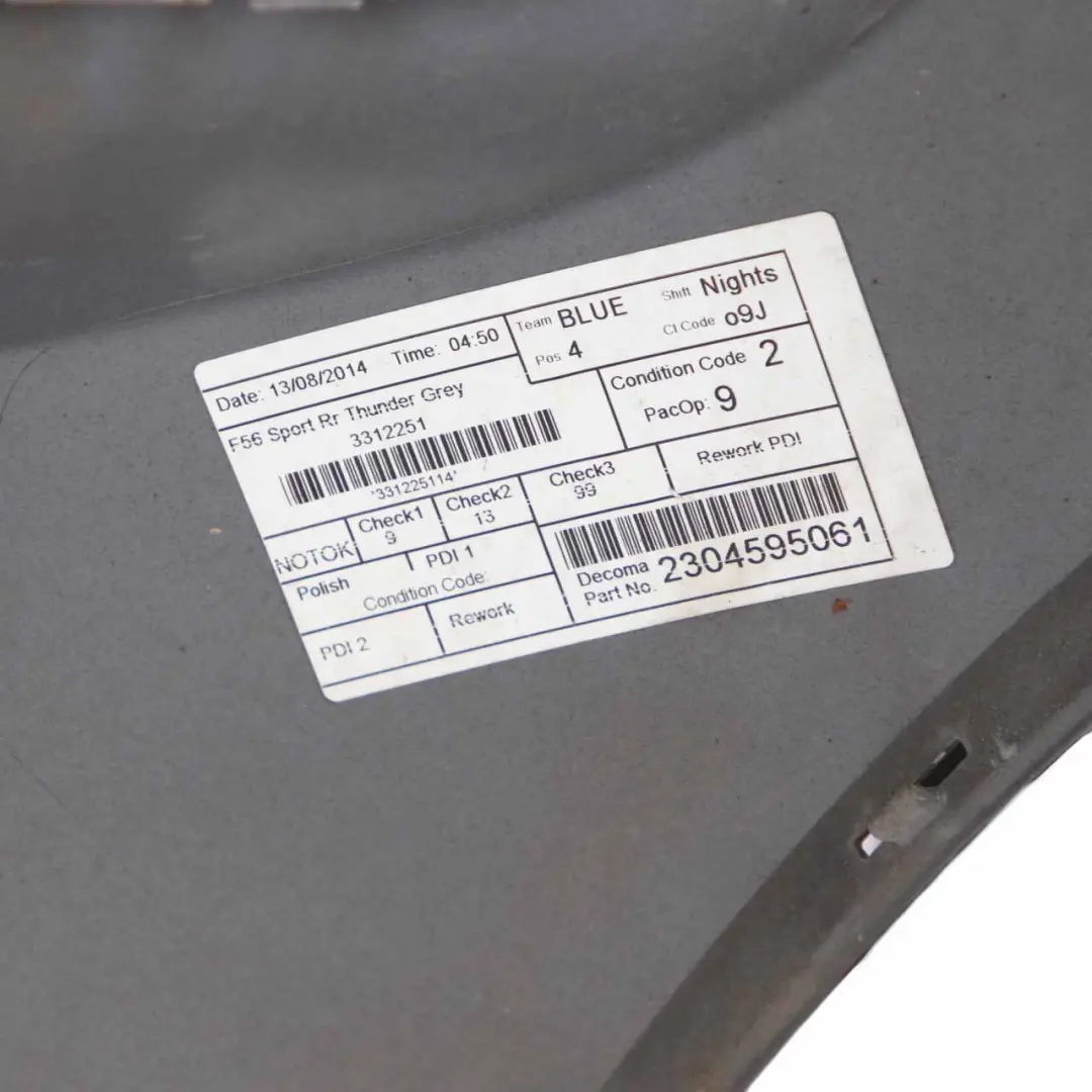 Bumper Cooper S Complete Panel Thunder Grey Metallic - B58 to Mini F56 F57 Rear with Part number 7380020 Mini F56 F57 Rear Bumper Cooper S Complete Panel Thunder Grey Metallic - B58 - SKU 7380020-TGM - Part number 7380020