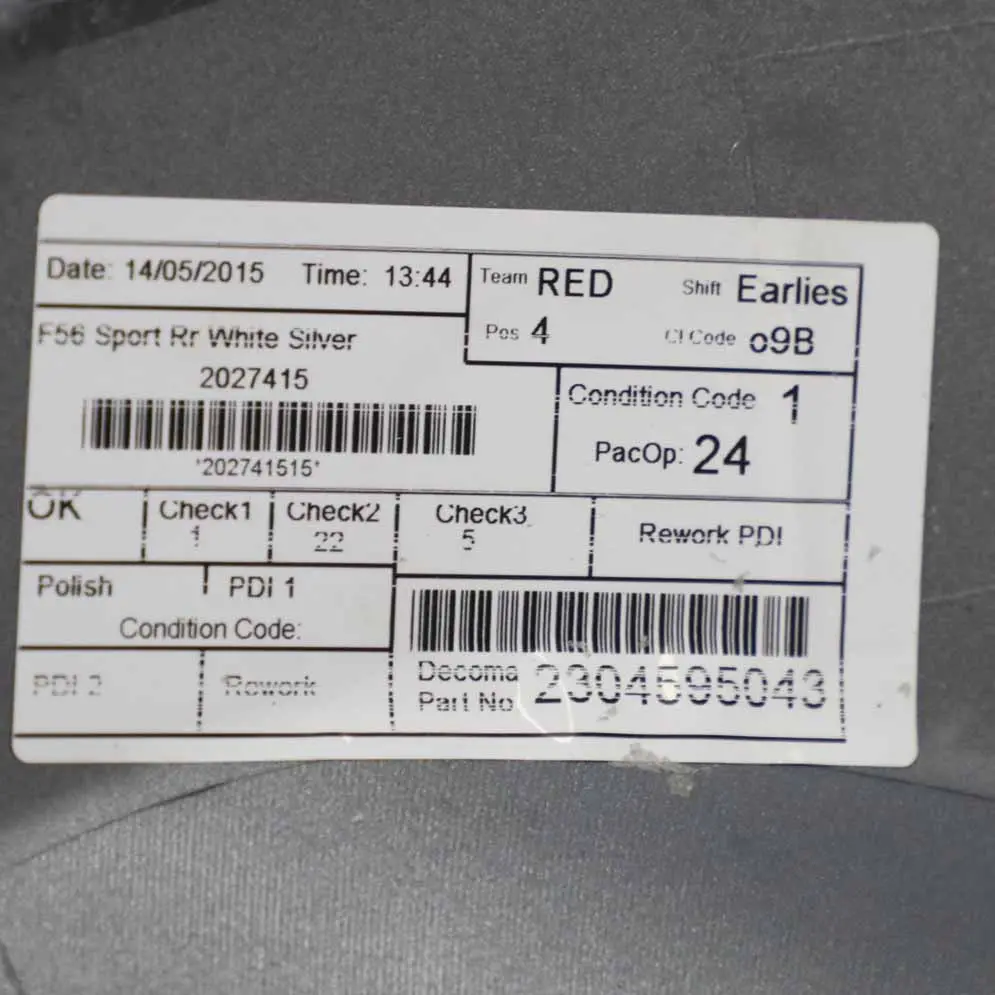 Mini F56 F57 Paraurti posteriore Cooper S Pannello completo Bianco Argento - A62 - SKU 7380020-WS - Numero di parte 7380020
