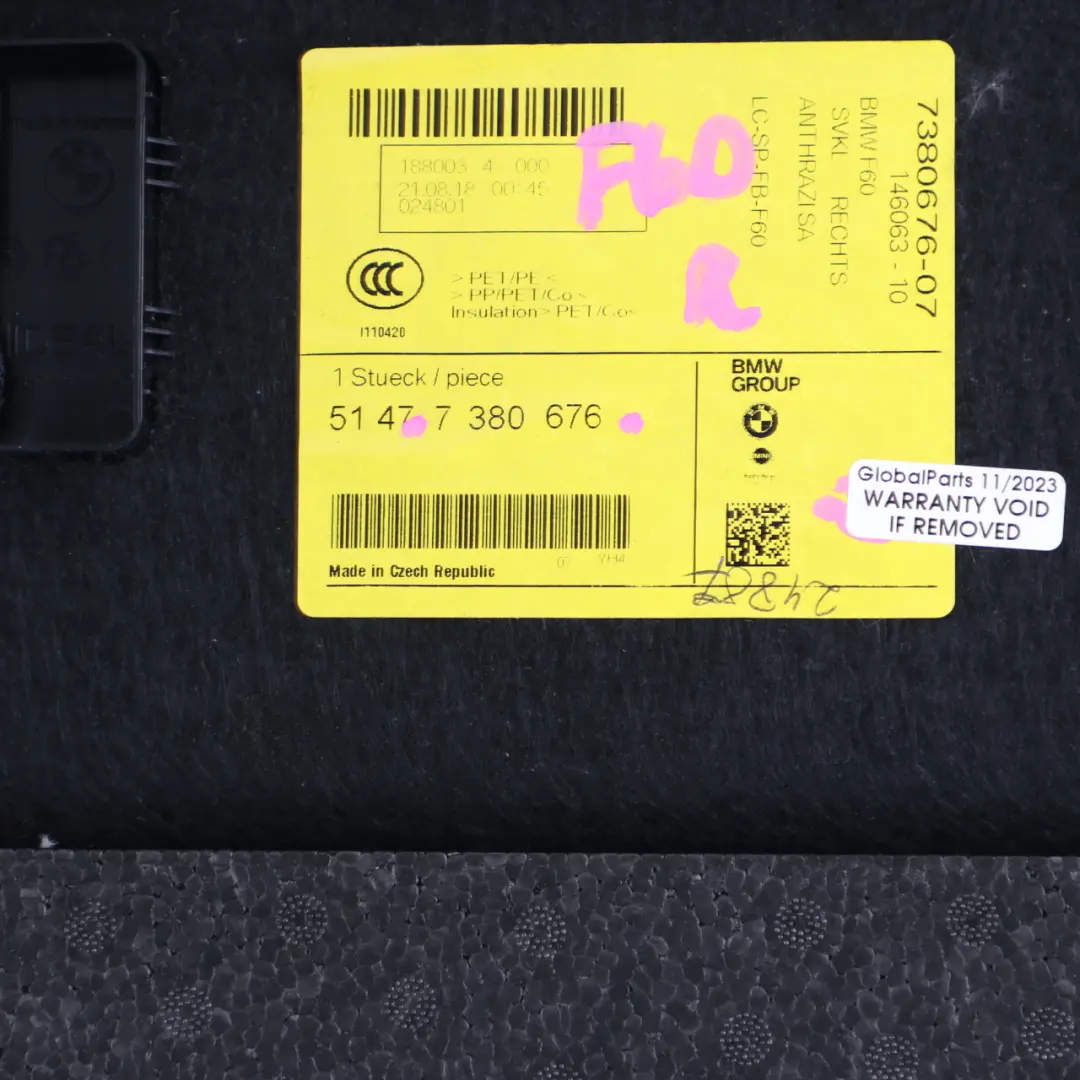 Trunk Trim Cover Panel Rear Lateral Luggage Right to Mini Countryman F60 with Part number 7380676 Mini Countryman F60 Trunk Trim Cover Panel Rear Lateral Luggage Right - SKU 7380676 - Part number 7380676