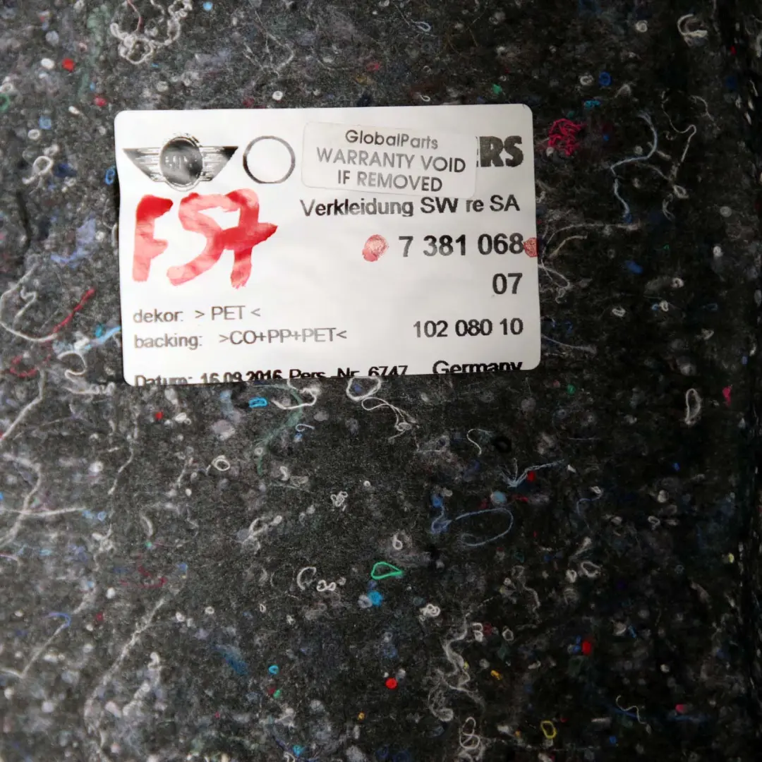 Boot Trunk Right O/S Cabrio Convertible Lateral Trim Black to Mini F57 with Part number 7381068 Mini F57 Boot Trunk Right O/S Cabrio Convertible Lateral Trim Black - SKU 7381068 - Part number 7381068