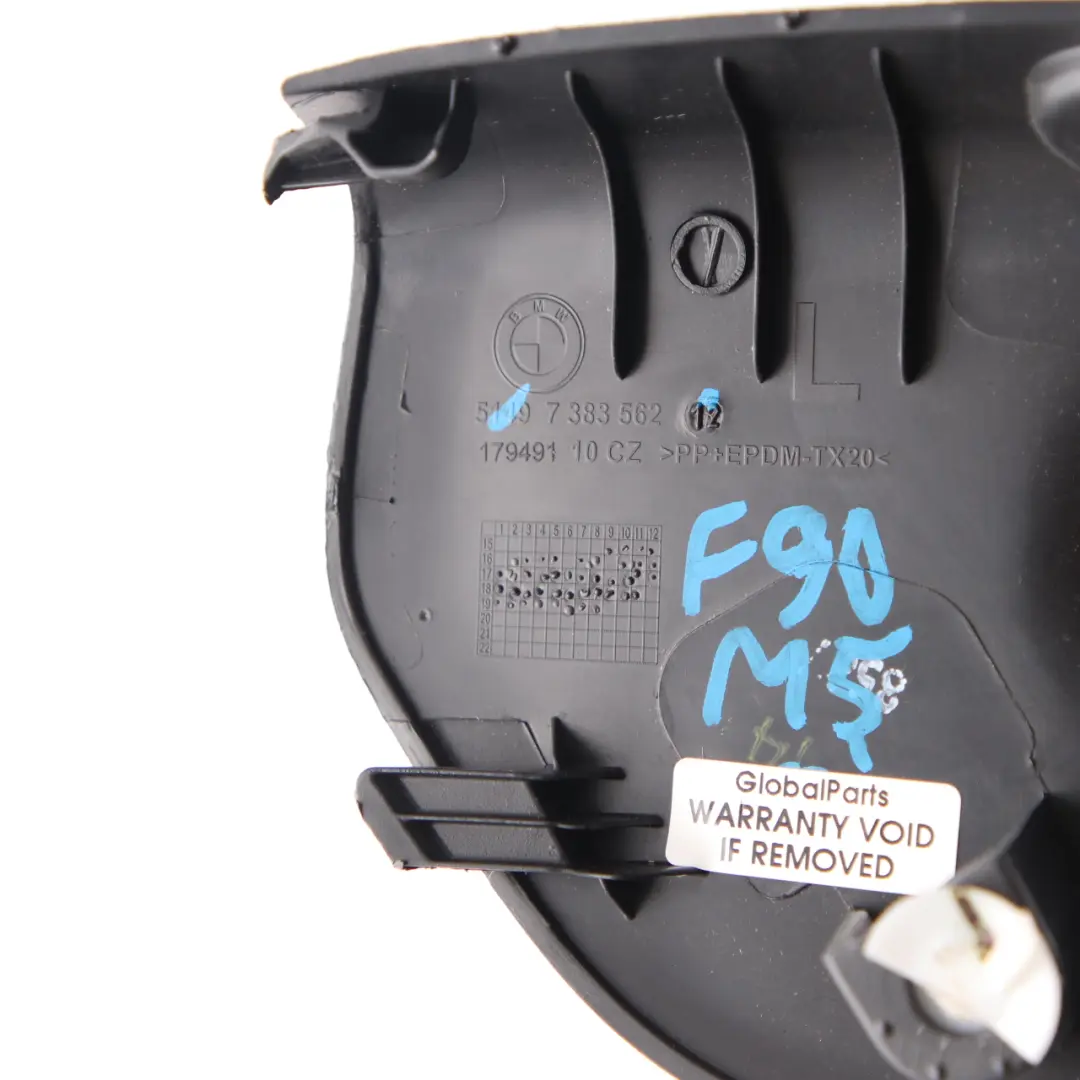 Trunk Hinge Cover Rear Left N/S Tailgate Trim Panel to BMW G30 with Part number 7383562 BMW G30 Trunk Hinge Cover Rear Left N/S Tailgate Trim Panel - SKU 7383562 - Part number 7383562