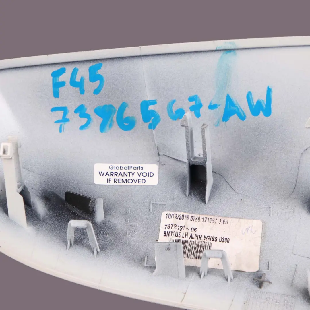 Cap Casing Left Wing Mirror N/S Alpinweiss Alpine White 300 to BMW 2 F45 F46 Cover with Part number 7386567 BMW 2 F45 F46 Cover Cap Casing Left Wing Mirror N/S Alpinweiss Alpine White 300 - SKU 7386567-AW - Part number 7386567