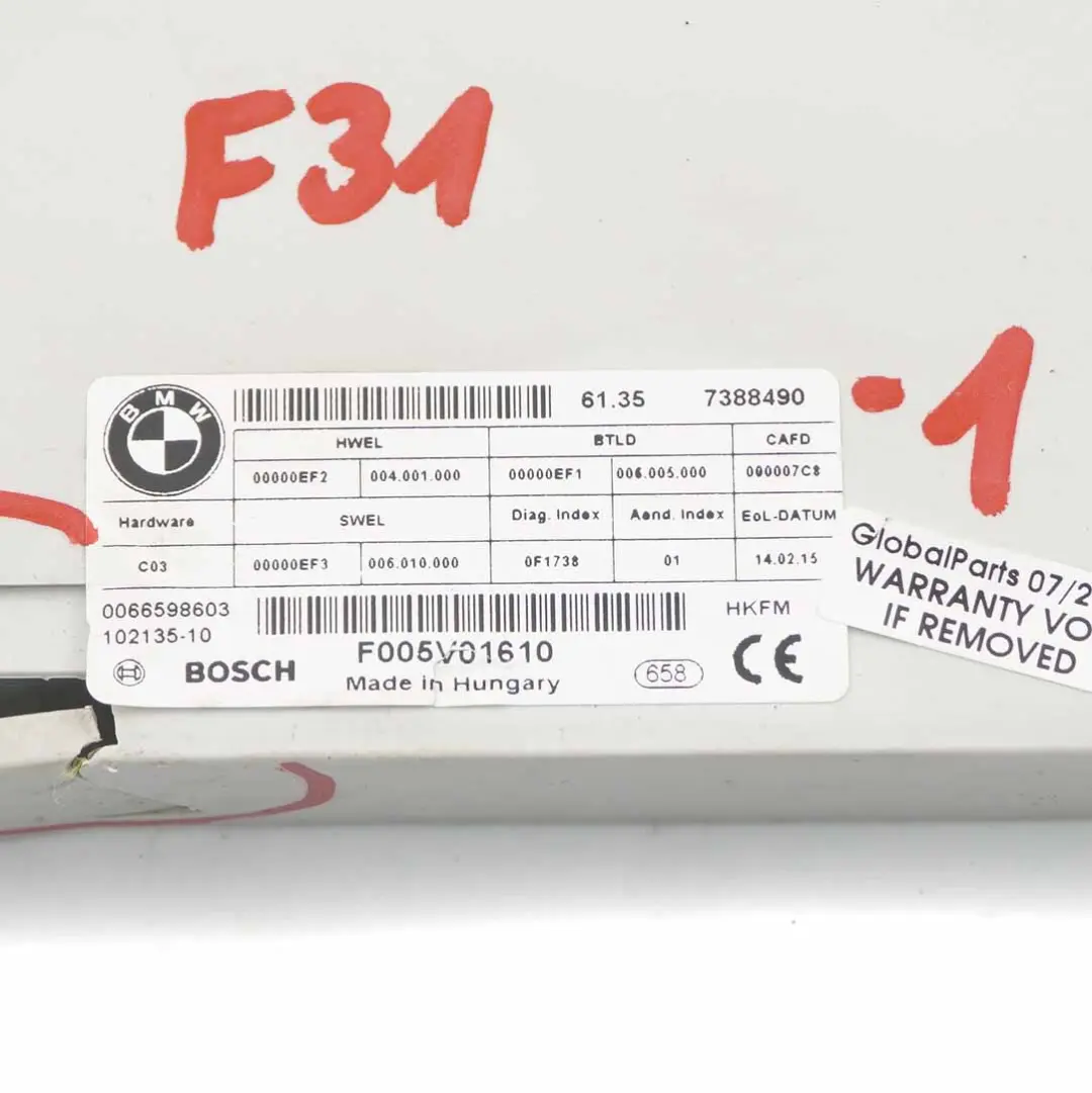 BMW F31 Touring Karosseriesteuergerät Modul HKFM 7388490 0066245503 F005V01610 - SKU 7388490-1 - Teilenummer 7412610