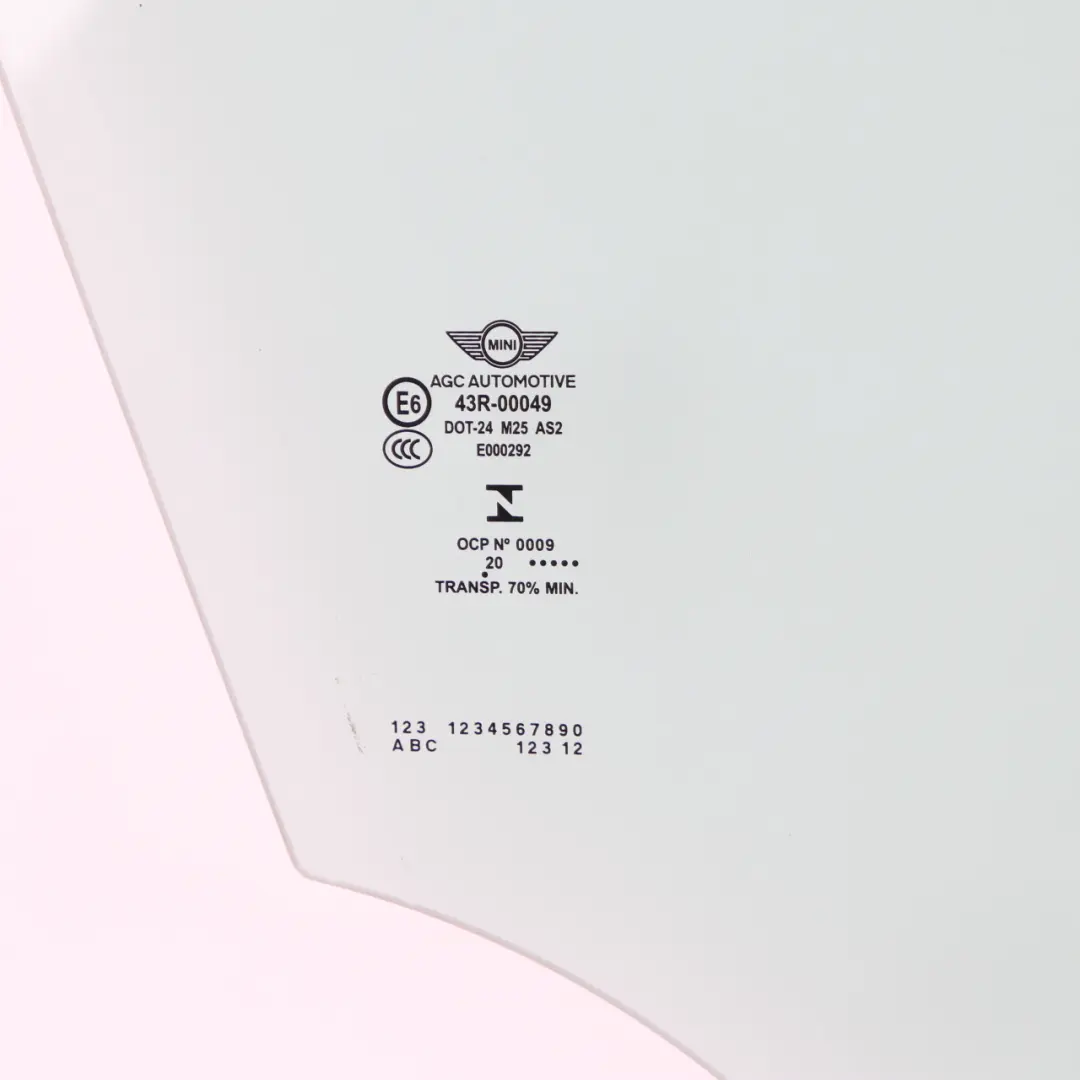 Window Glass Mini Countryman F60 Door Front Right Side AS2 to with Part number 7390076 Window Glass Mini Countryman F60 Door Front Right Side AS2 - SKU 7390076 - Part number 7390076