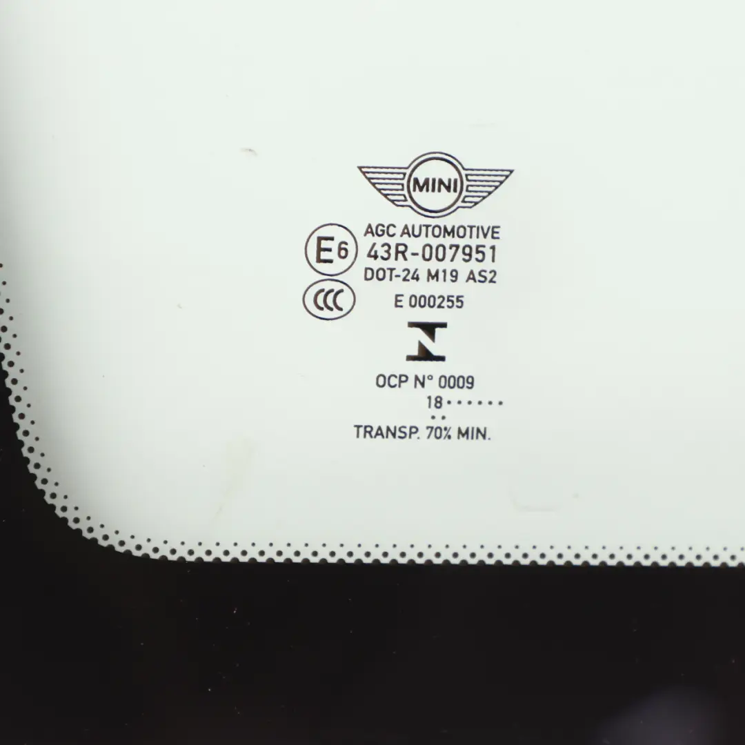 Ventana Lateral Trasera Izquierda Cristal AS2 para Mini Countryman F60 con número de pieza 7390237 Mini Countryman F60 Ventana Lateral Trasera Izquierda Cristal AS2 - SKU 7390237-1 - Número de pieza 7390237